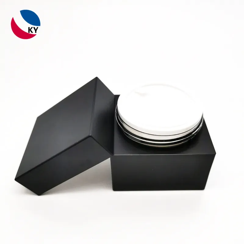 15ml 30ml Cosmetic Packaging Wholesale Square Black Jar Plastic Fancy Apothecary Jar Acrylic for Cream Double Wall Cosmetic Jar
