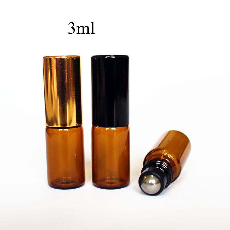 1ml 2ml 3ml 5ml 10ml 12ml Amber Glass Roll on Bottle Thin Glass with Metal Roller Ball