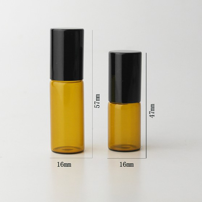 1ml 2ml 3ml 5ml Amber Glass Roll on Bottle with Stainless Steel Roller Small Essential Oil Roller-on Sample Bottle