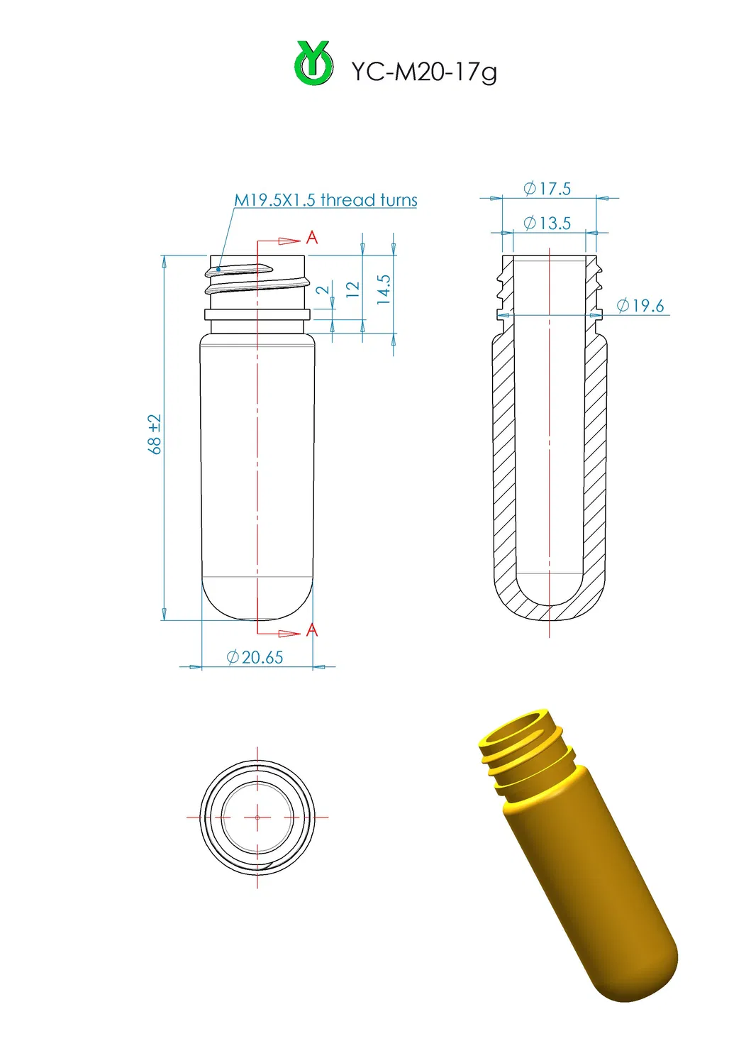 20/410 20mm Neck 17-19g High Quality Hot Sell Cosmetic Pet Preform