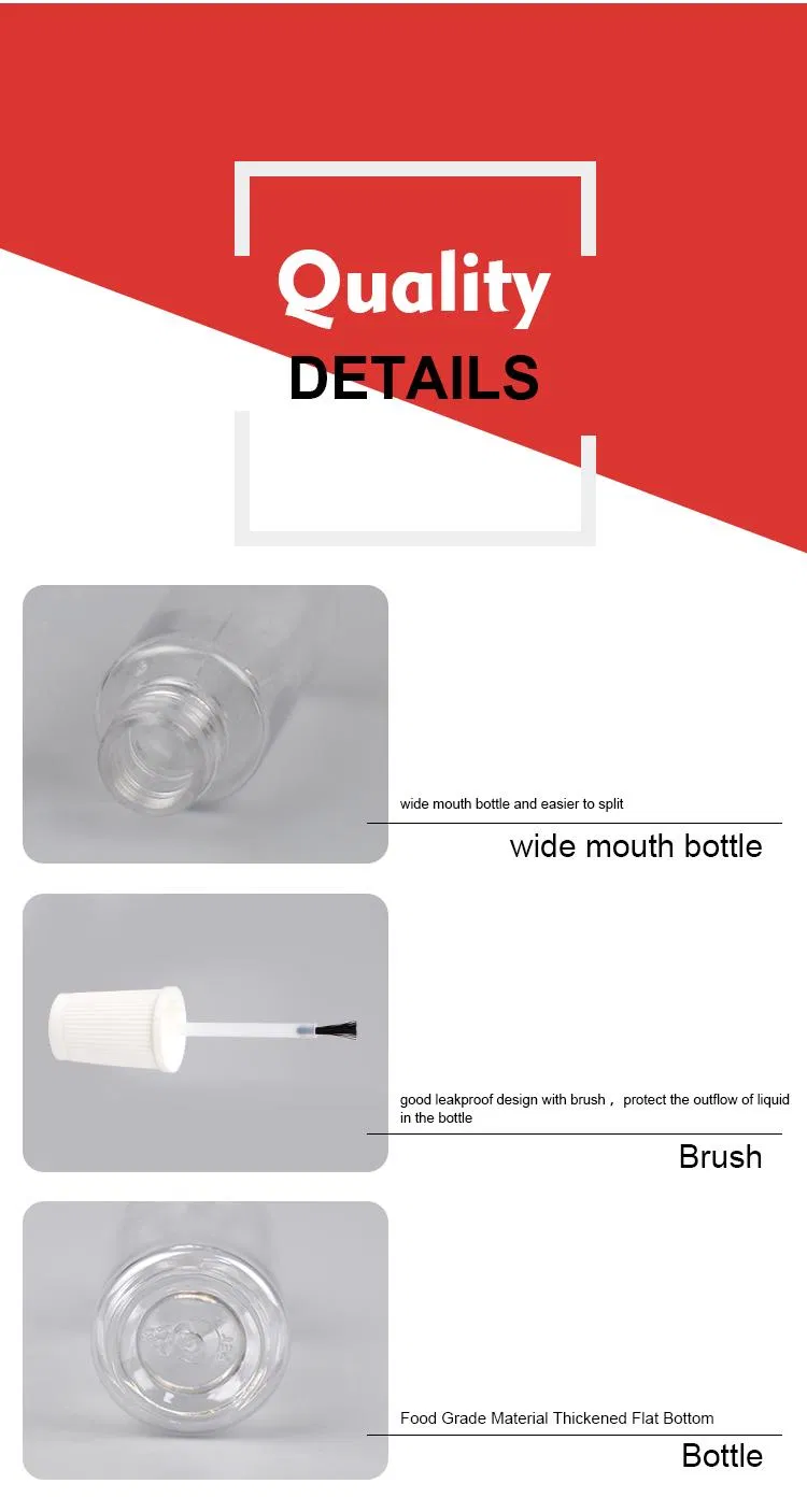 20ml 30ml Clear Pet Plasitc Light Nail Polish Treatment Bottles with Brush