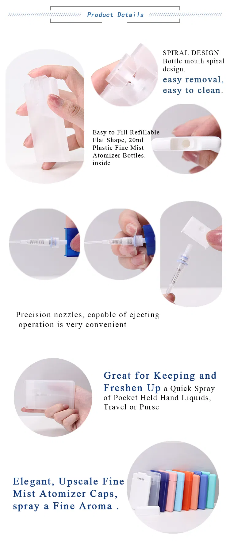 20ml Rectangle PP Plastic Pocket Sized Refilled Credit Card Spray Mini Hand Pump Perfume Bottle for Perfume Atomizer