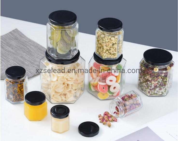 280ml 380ml Hexagon Pickles Jar Honey Jam Food Storage Jar with Silver Color Cap