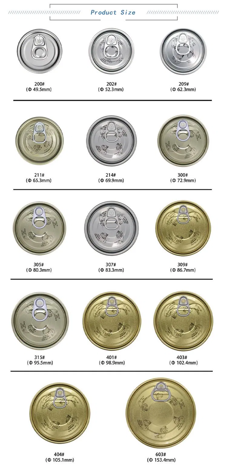 300 Eoe Easy Open Lid 73mm Food Can Aluminium Top Closure Easy Open End