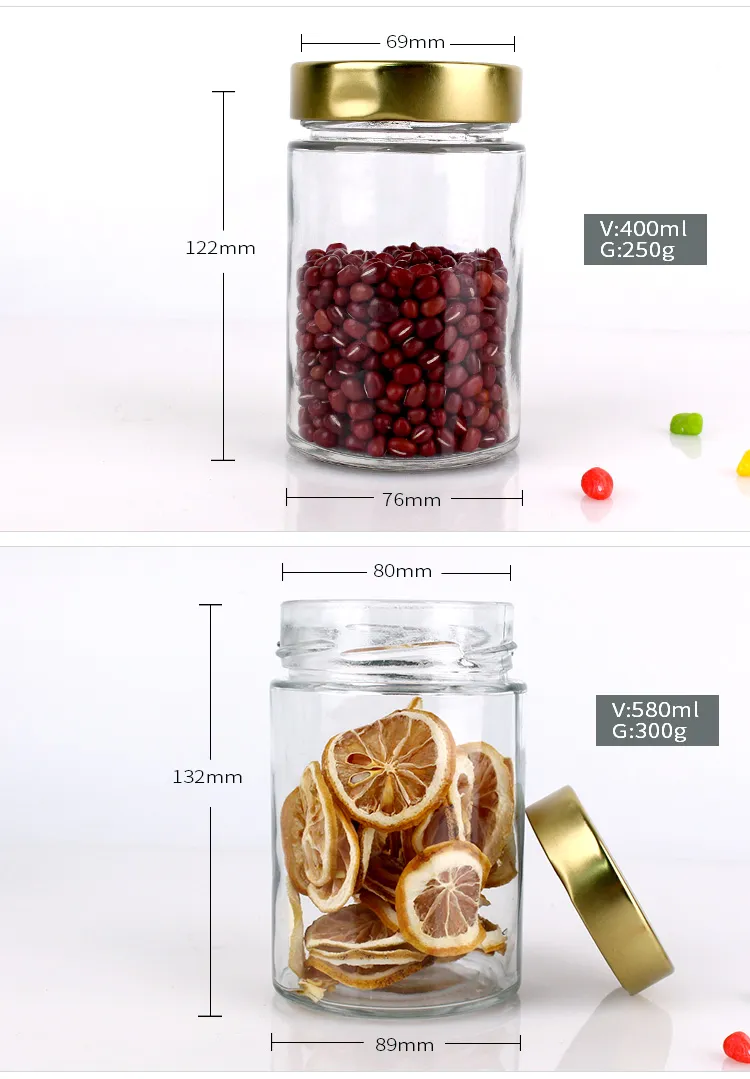 335ml Clear Glass Jam Food Storage Jar with Metal Lid