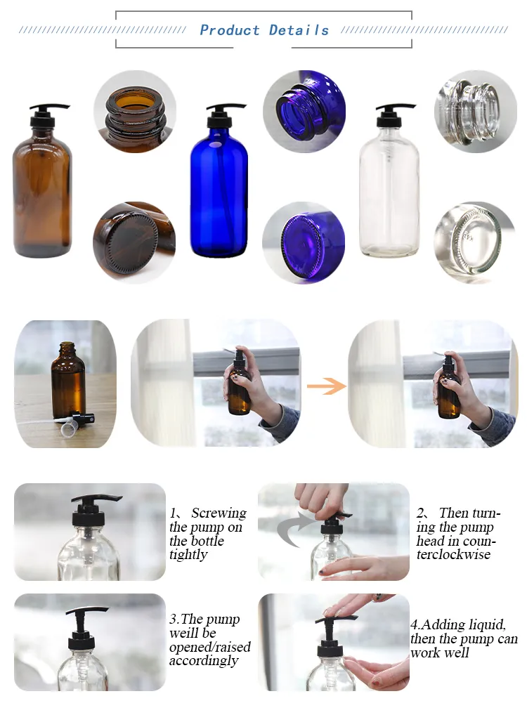 4oz 8oz 16oz Hot Stamping Empty Glass Dropper Essential Oil Bottle