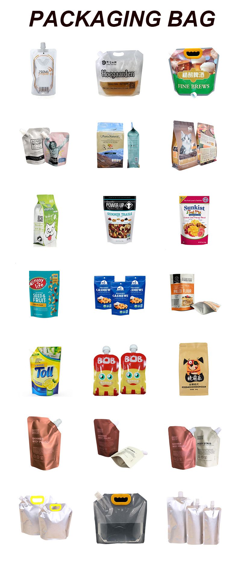 Brc Standard High Barrier Laminated Plastic Spouted Bags for Liquid Packaging Food Grade Transparent Plastic Nylon Turkey Packaging Bags