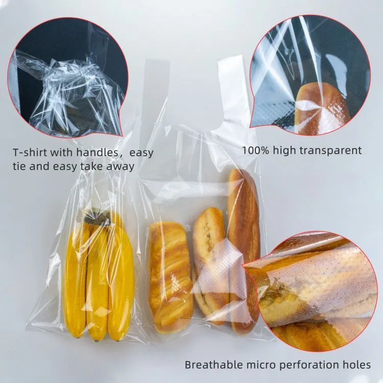 Bread Micro Perforate Bag Cellophane Plastic Vest T-Shirt Bag Lettuce Packaging Bag