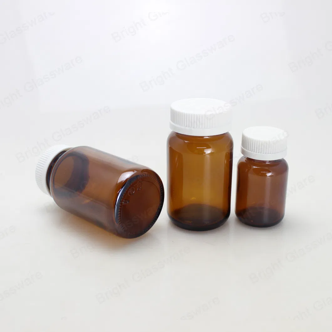 Brown Wide Mouth Pharmacy Apothecary Storage Jar Bottle with Plastic Screw Cap