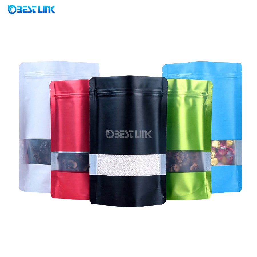 Custom Printed Reclosable Stand up Pouch Mylar Packaging Bags with Window & Zipper 200g