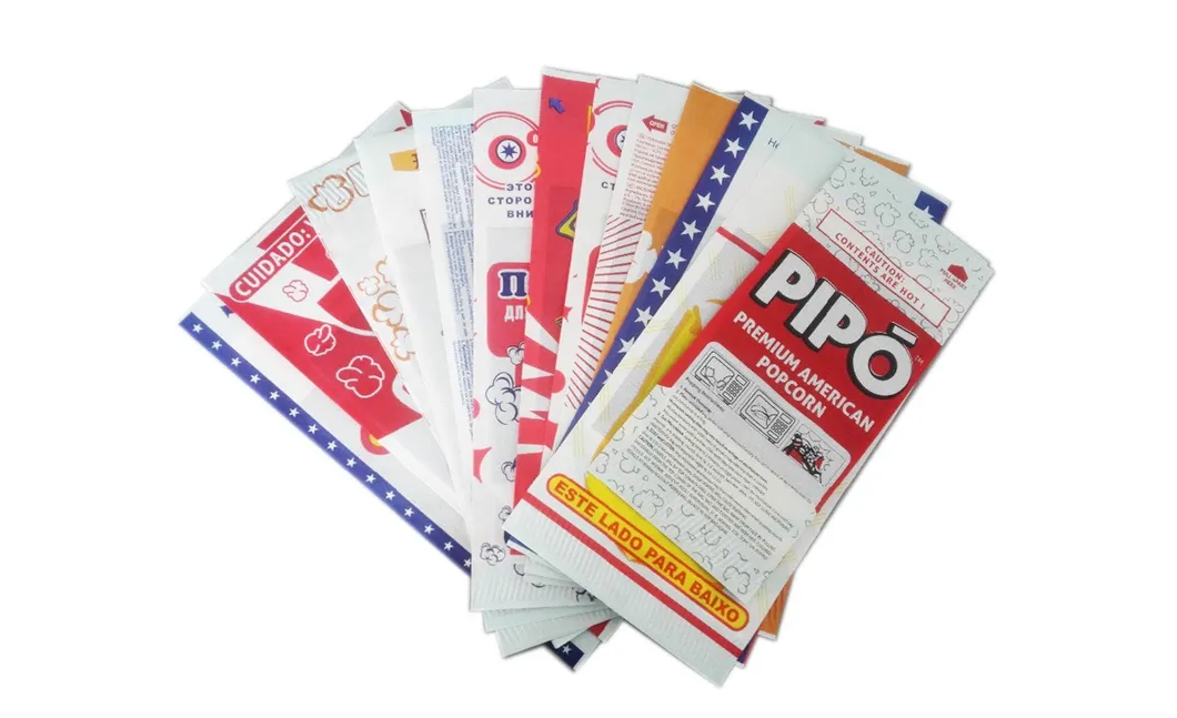 Customized Logo Paper Bags Food Grade Packaging Greaseproof Paper with Reflective Film Biodegradable Gourmet Microwave Popcorn Brown Bag