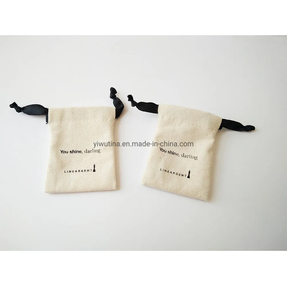 Customized Logo Printing Handmade Drawstring 100% Recycled Cotton Canvas Jewelry Pouch Bag
