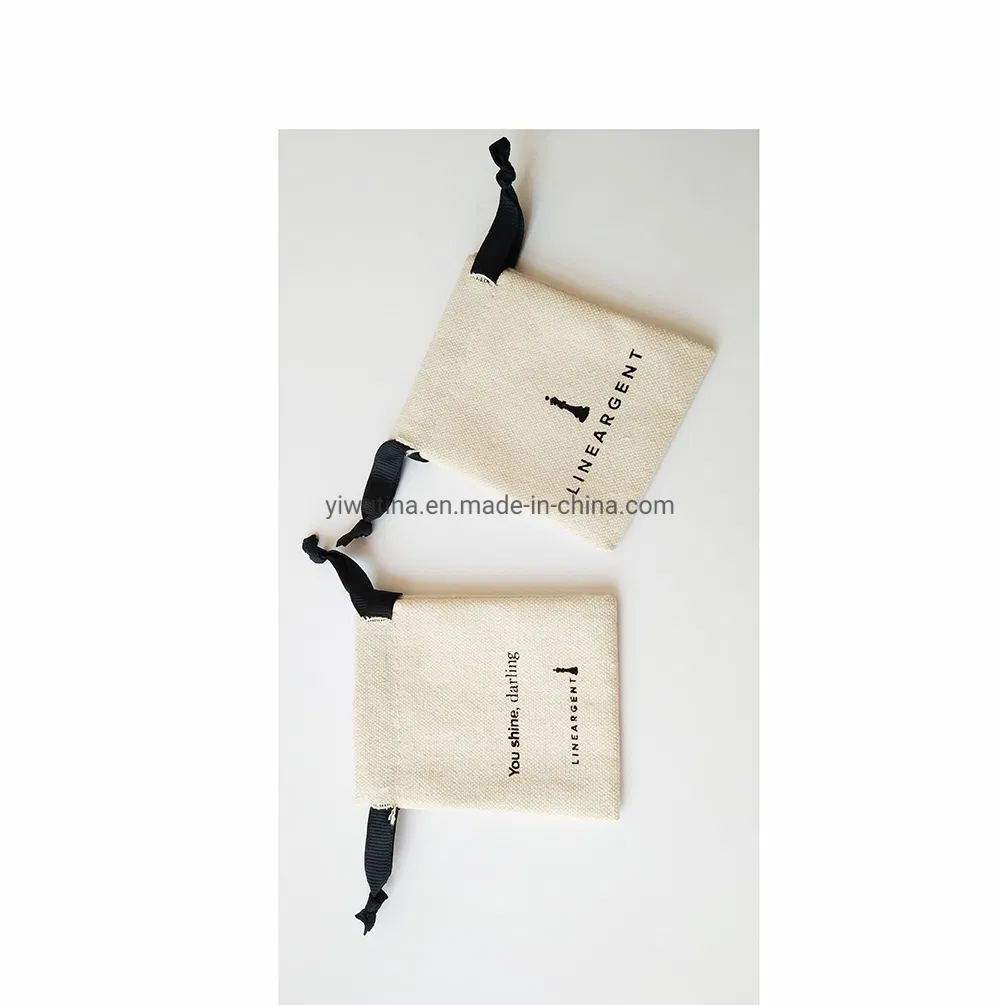Customized Logo Printing Handmade Drawstring 100% Recycled Cotton Canvas Jewelry Pouch Bag