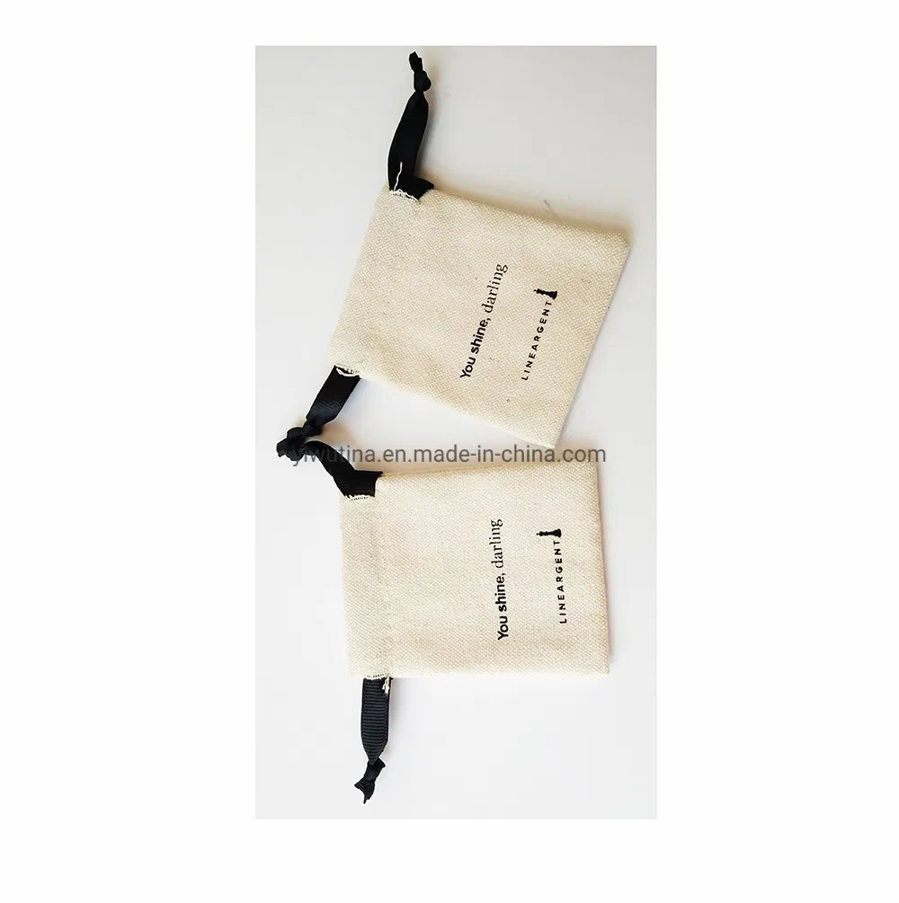 Customized Logo Printing Handmade Drawstring 100% Recycled Cotton Canvas Jewelry Pouch Bag