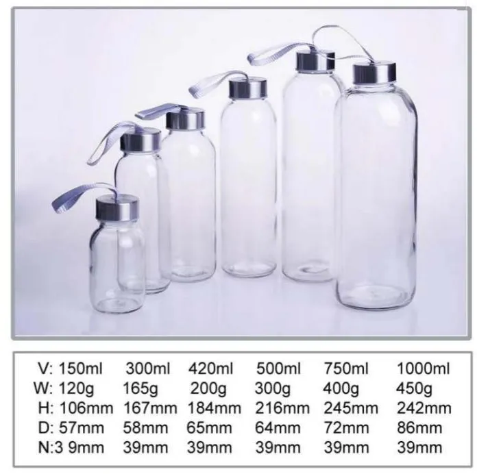 Customized Water Glass Bottle Drinks Juice Beverage Glass Bottleoem 300ml 420ml 500ml 750ml 1L