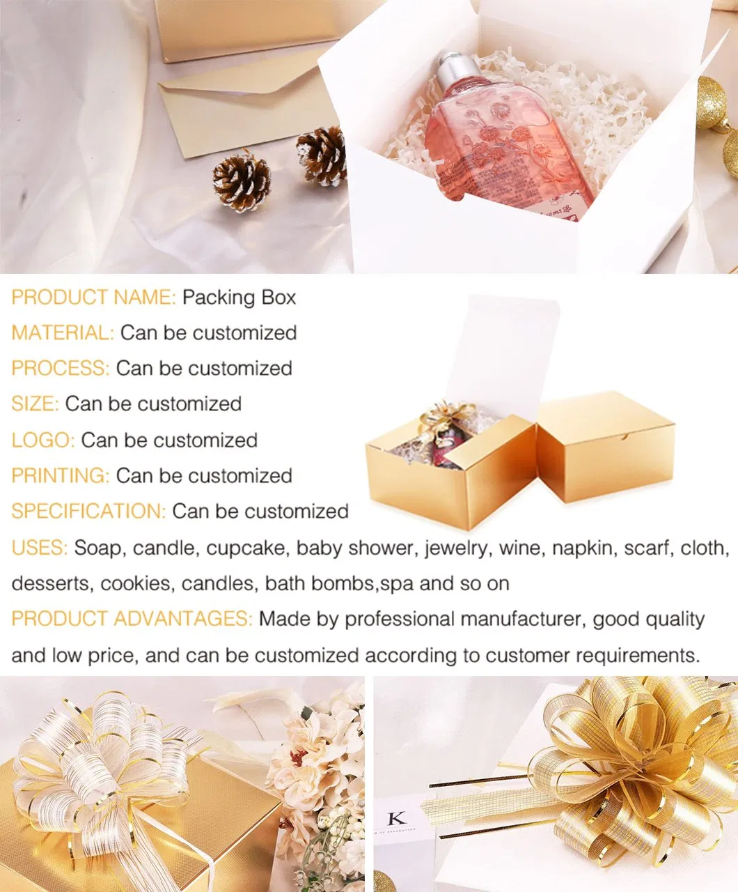Fancy Shiny Classy Wrapping Embossed White Paperboard Sturdy Cardboard Welcome Thank You Bridesmaid Proposal Wedding Gift Box with Ribbon