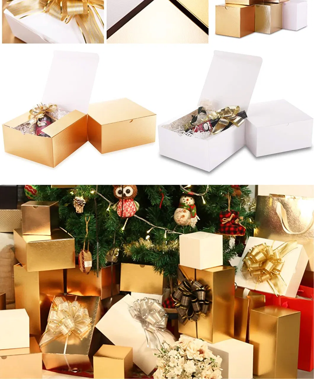 Fancy Shiny Classy Wrapping Embossed White Paperboard Sturdy Cardboard Welcome Thank You Bridesmaid Proposal Wedding Gift Box with Ribbon