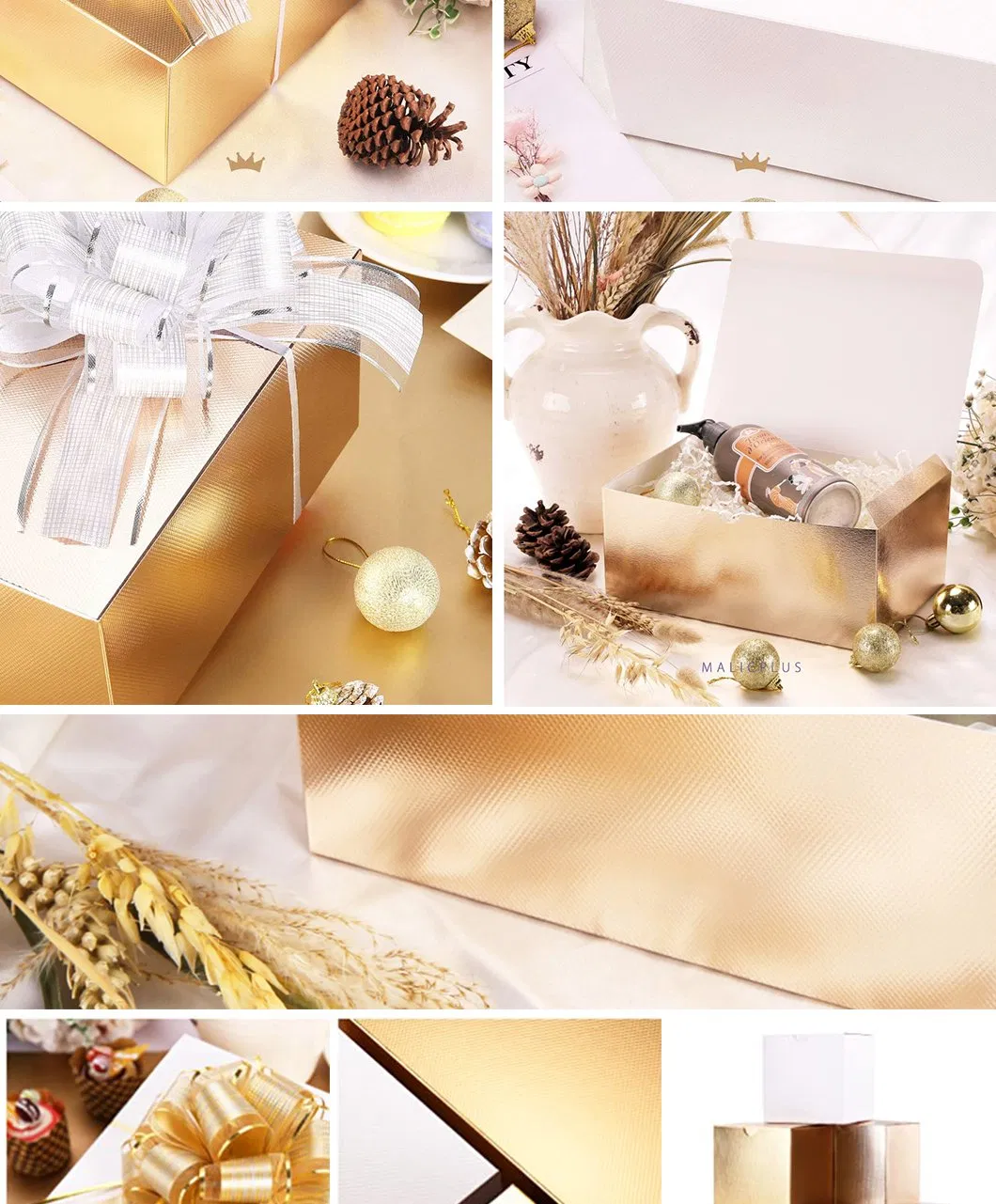 Fancy Shiny Classy Wrapping Embossed White Paperboard Sturdy Cardboard Welcome Thank You Bridesmaid Proposal Wedding Gift Box with Ribbon