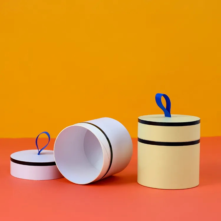 Firstsail Best Price Round Cardboard Candle Jars Boxes Packaging Scented Fragrance Gift Paper Tube with Ribbon Handle