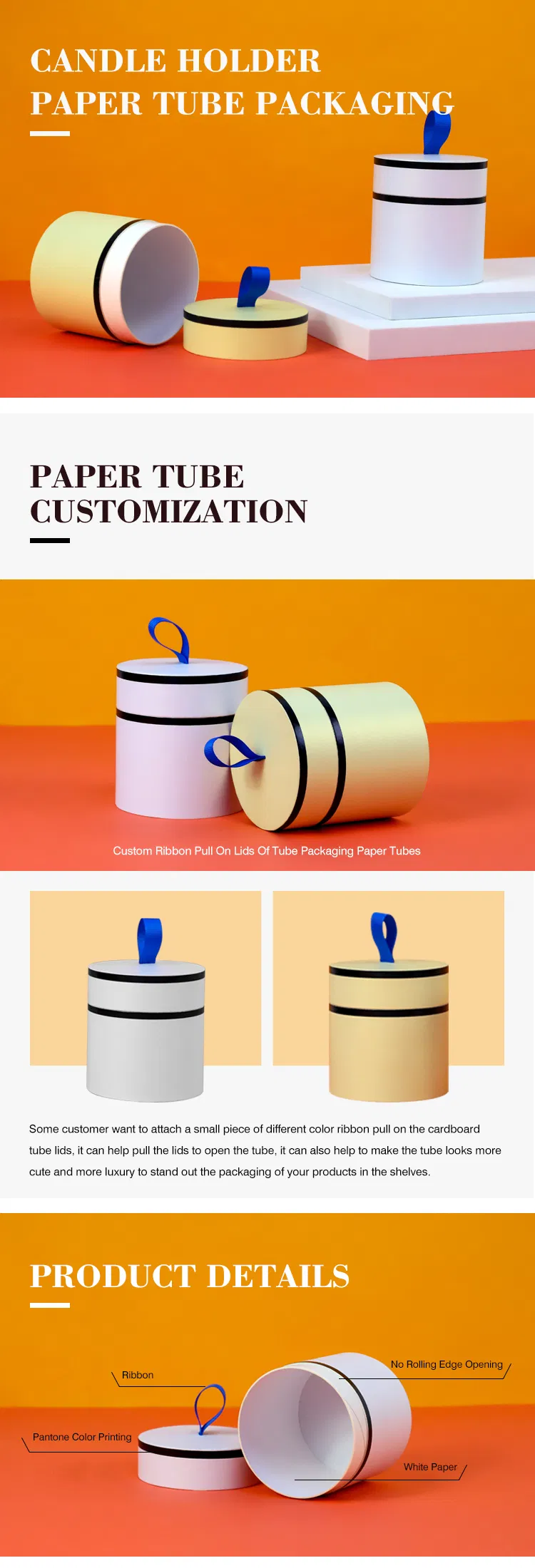 Firstsail Best Price Round Cardboard Candle Jars Boxes Packaging Scented Fragrance Gift Paper Tube with Ribbon Handle