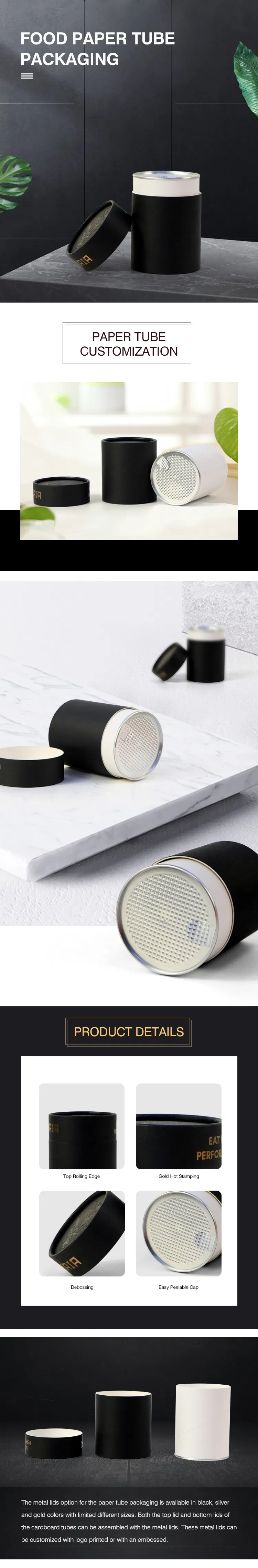 Firstsail Professional Aluminum Foil Easy Peel off Lid Paper Can Tube Food Nut Tea Coffee Cylinder Packaging Box