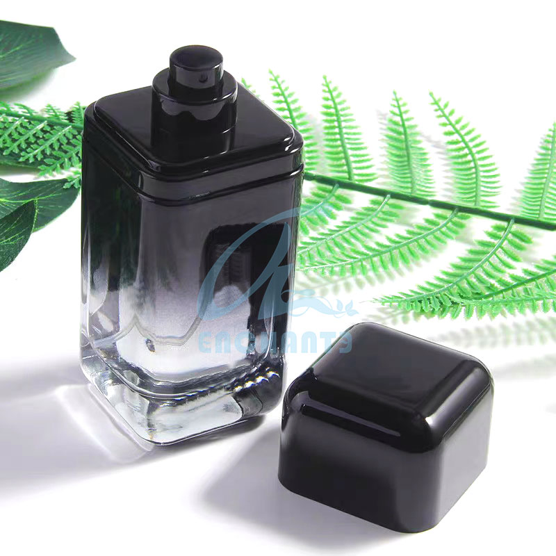 Flat Square Shape Round Perfume Cap China Luxury Black Perfume Bottle