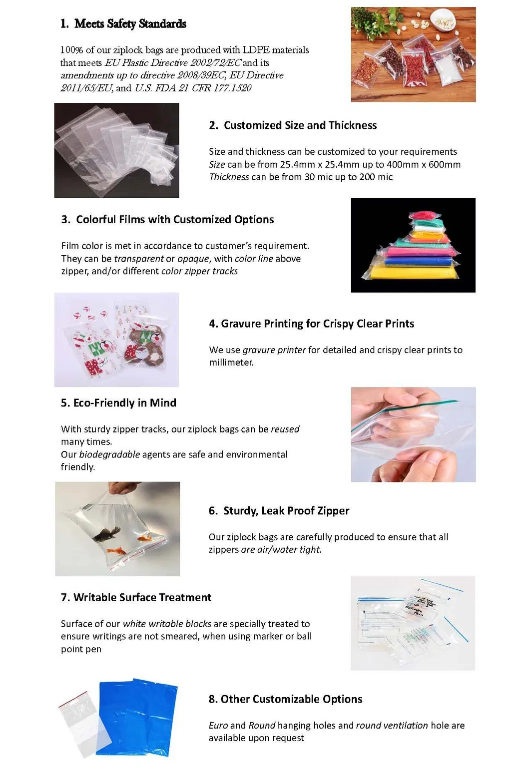 Grip Seal Bag Food Grade Custom Ziplock Sandwich Bag