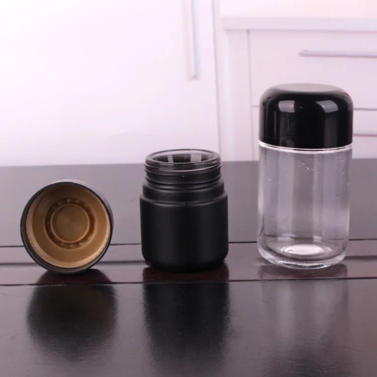 Hot Sale Concentrate 3ml 5ml 7ml 9ml Opaque Child Resistant Glass Square Wax Jar Child Proof with Black Plastic Lid