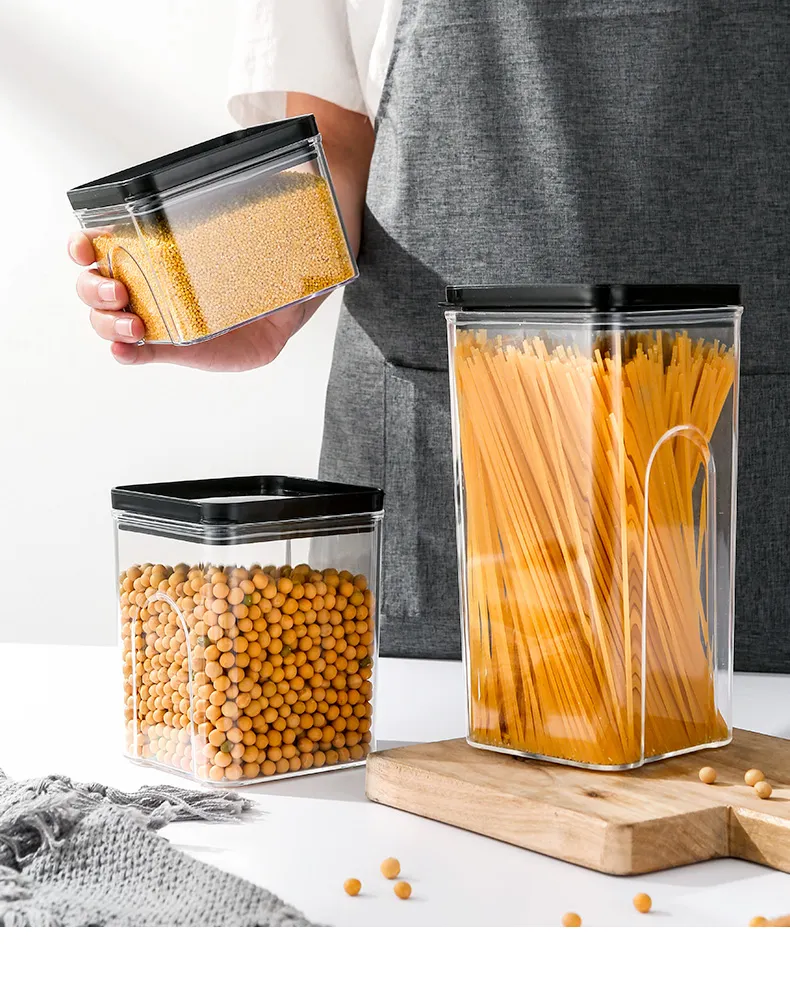 Kitchen Storage Container Clear Glass Canister Food Jar with Plastic Cap