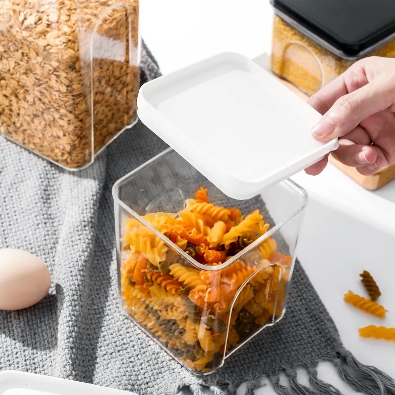 Kitchen Storage Container Clear Glass Canister Food Jar with Plastic Cap