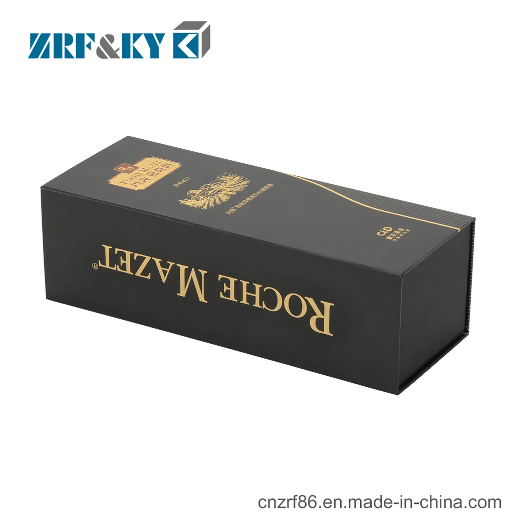 Luxury Book Shaped Paper Packing Black Wine Bottles Rigid Boxes