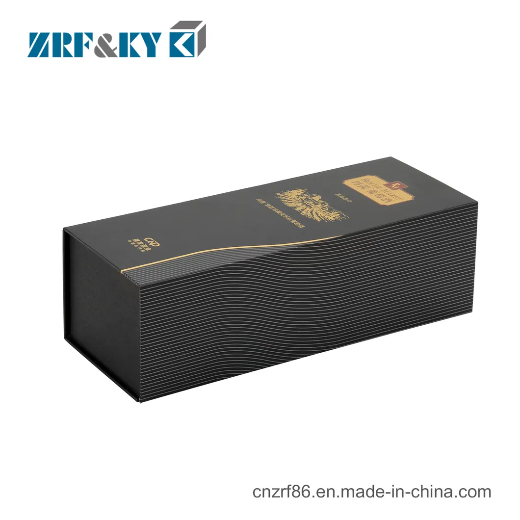 Luxury Book Shaped Paper Packing Black Wine Bottles Rigid Boxes
