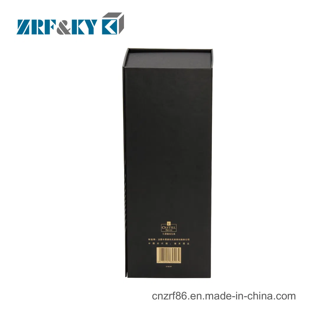 Luxury Book Shaped Paper Packing Black Wine Bottles Rigid Boxes