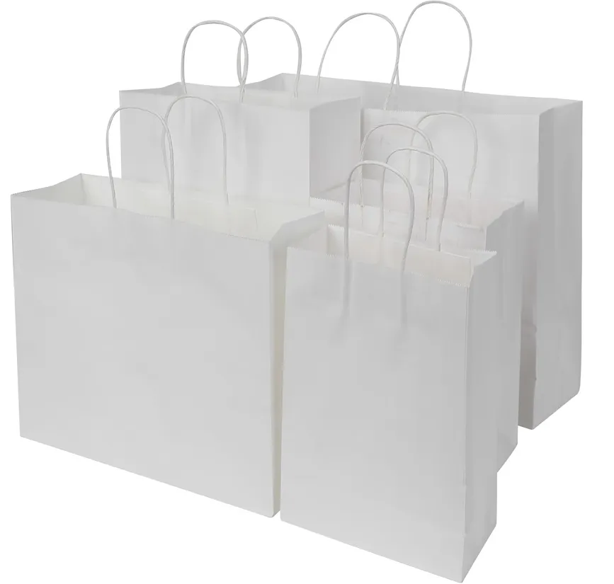 Manufacturer Handle Rope White Kraft Takeaway Eco Paper Gift Bags