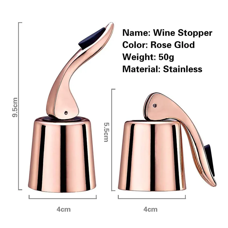 Manufacturer Sliver High-Quality Rosegold Reusable Stainless Steel Wine Bottle Stoppers Silicone Wine Vacuum Saver & Sealer