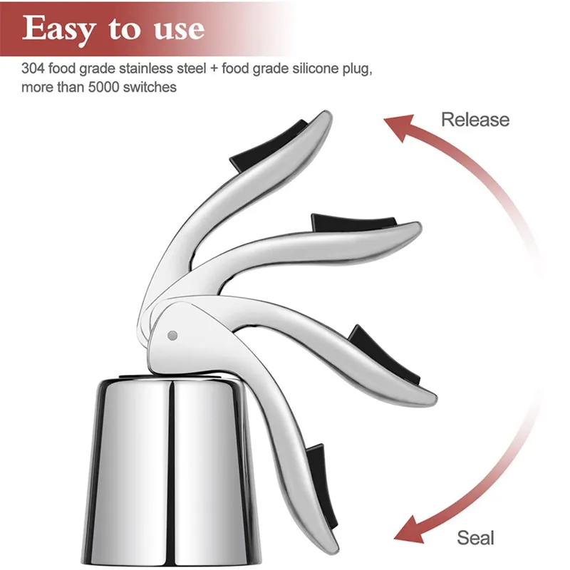 Manufacturer Sliver High-Quality Rosegold Reusable Stainless Steel Wine Bottle Stoppers Silicone Wine Vacuum Saver & Sealer