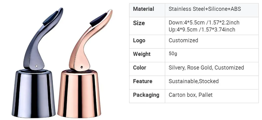 Manufacturer Sliver High-Quality Rosegold Reusable Stainless Steel Wine Bottle Stoppers Silicone Wine Vacuum Saver & Sealer