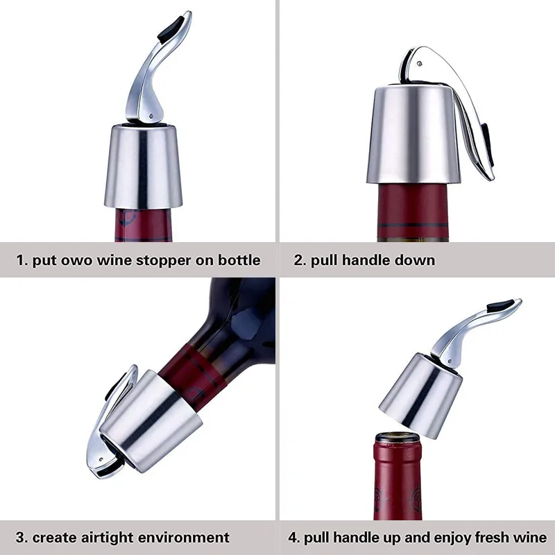 Manufacturer Sliver High-Quality Rosegold Reusable Stainless Steel Wine Bottle Stoppers Silicone Wine Vacuum Saver & Sealer