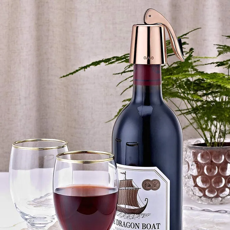 Manufacturer Sliver High-Quality Rosegold Reusable Stainless Steel Wine Bottle Stoppers Silicone Wine Vacuum Saver & Sealer