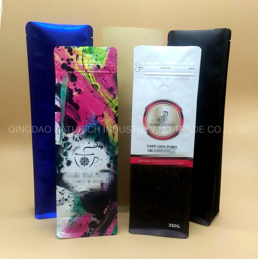 Matte Black Resealable Stand up Flat Bottom Foil Coffee Bag with Valve 350g 400g Coffee Bag