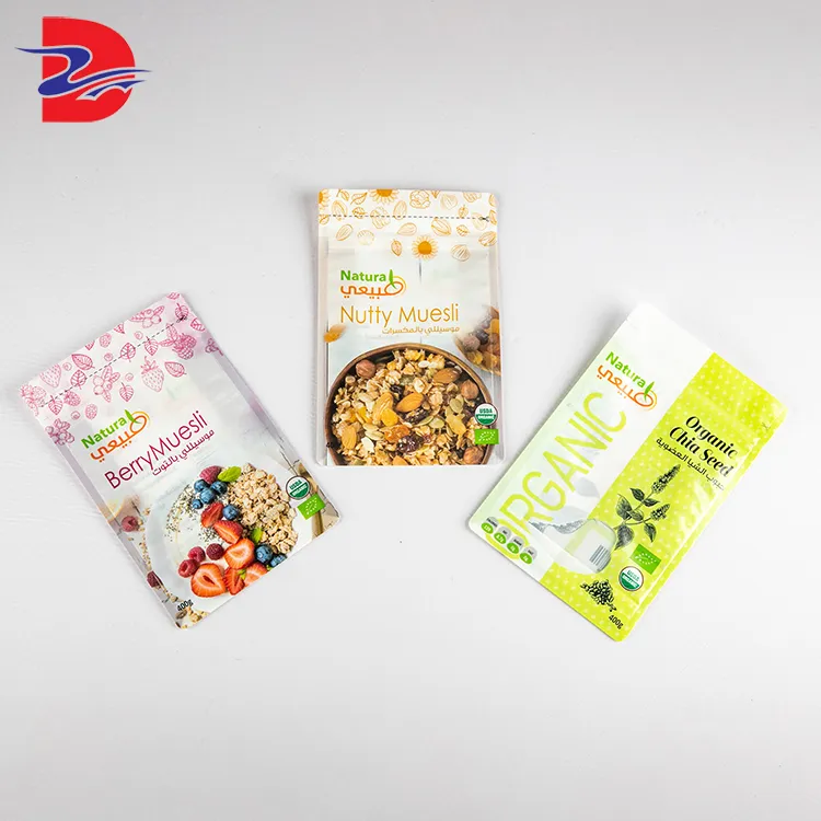 Most Popular Customized Plastic Stand up Bottom Bag Oatmeal Granola Cereal Packaging Pouch