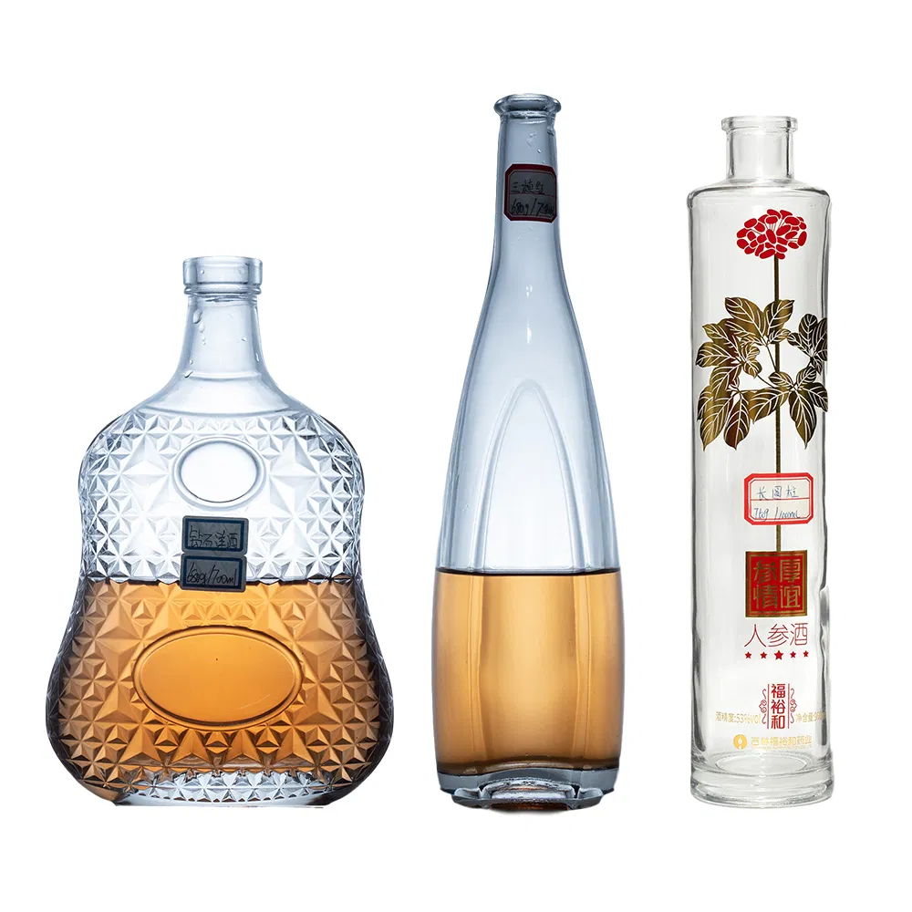 Premium Delicate Durable 250ml 500ml 750ml Glass Bottle Round Shape Liquor Bottle with Decal Surface