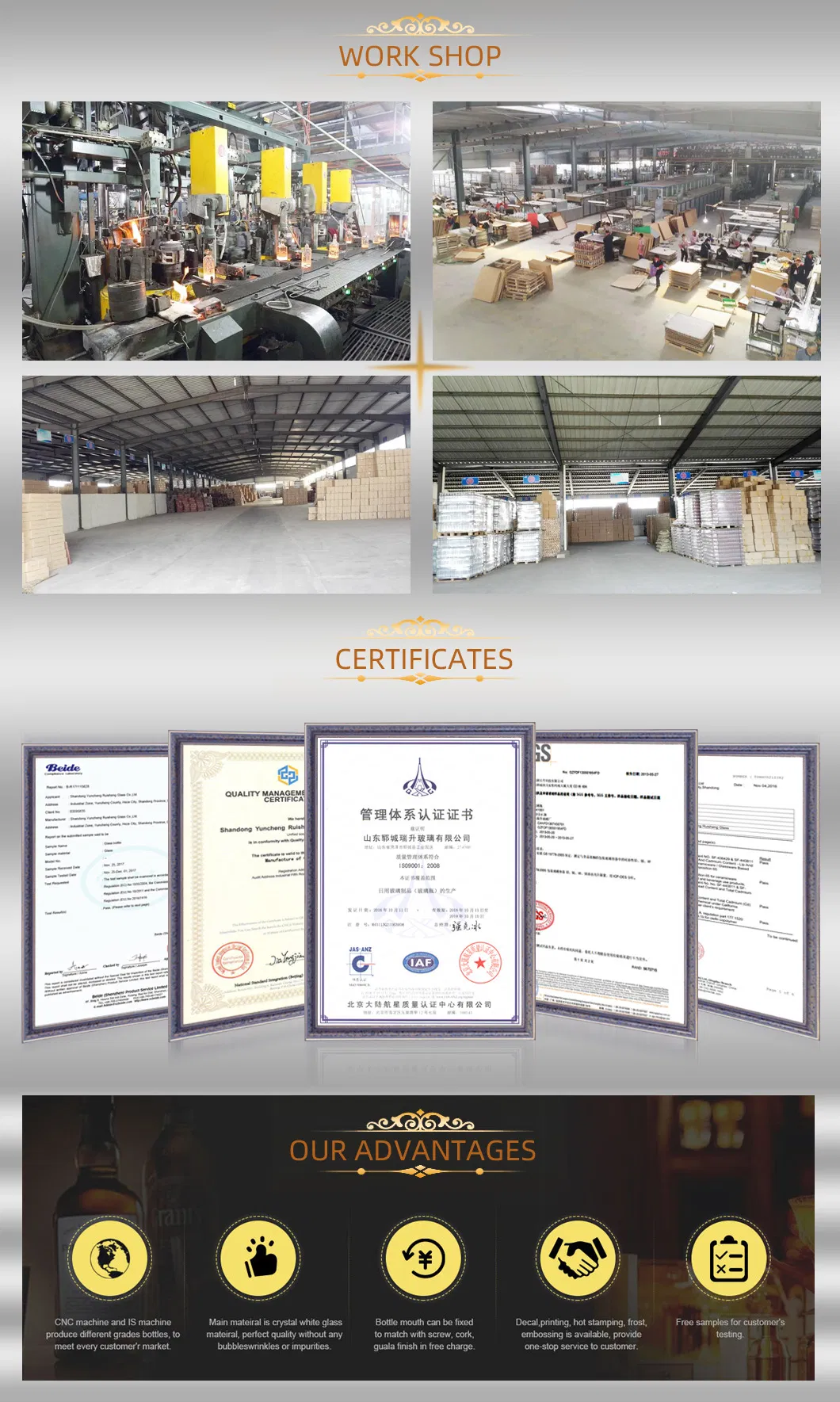 Premium Delicate Durable 250ml 500ml 750ml Glass Bottle Round Shape Narrow Mouth Glass Bottle with Decal Surface