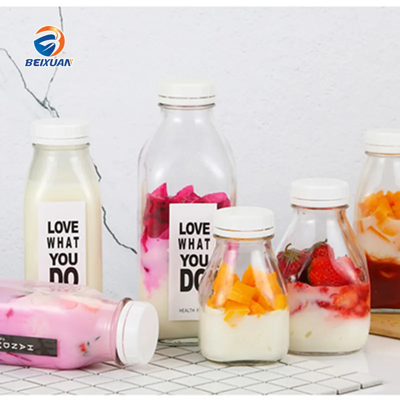Recyclable 500ml Square Milk Glass Bottle with Plastic Cap