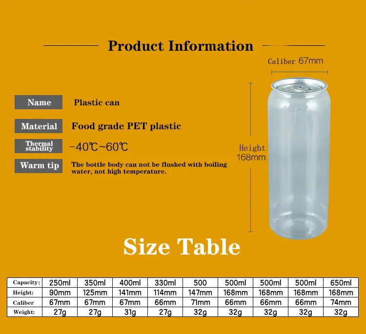 Round Empty Pet Can for Beverage, Juice Cup 350ml with Shrink Film