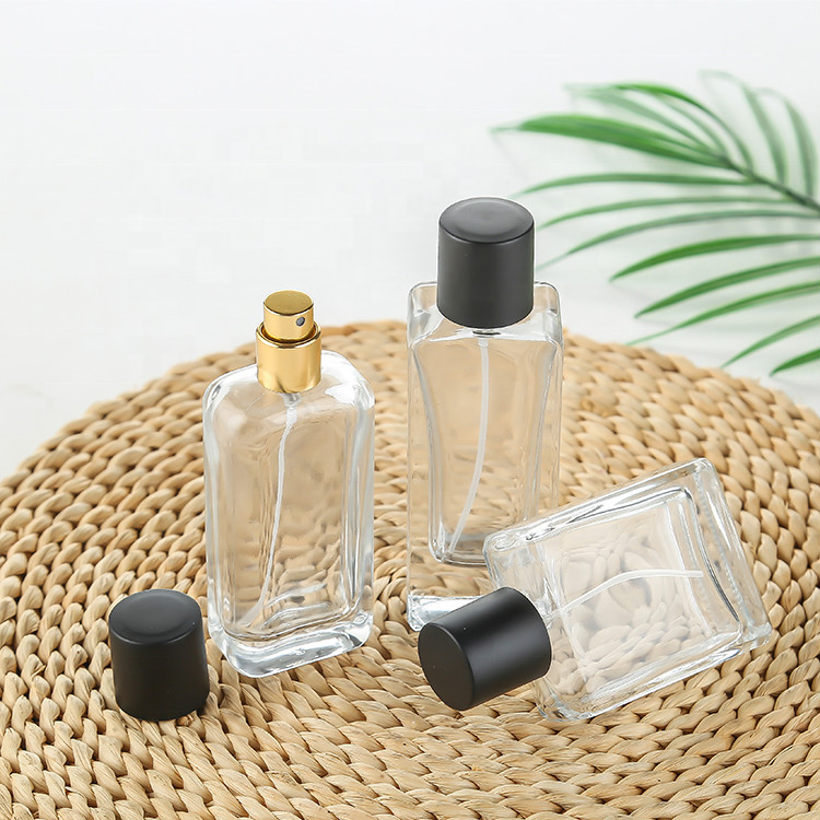 Transparent Perfume Glass Bottle 50ml with Sprayer Rectangular Bottle