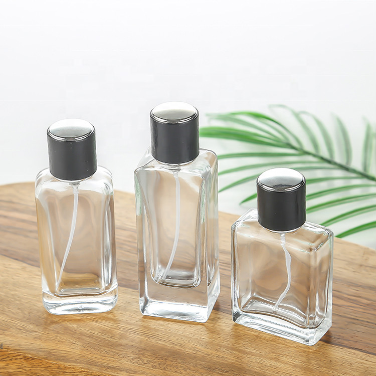 Transparent Perfume Glass Bottle with Sprayer Rectangular Empty Bottle 50ml