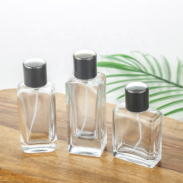 Transparent Perfume Glass Bottle with Sprayer Rectangular Empty Bottle 50ml