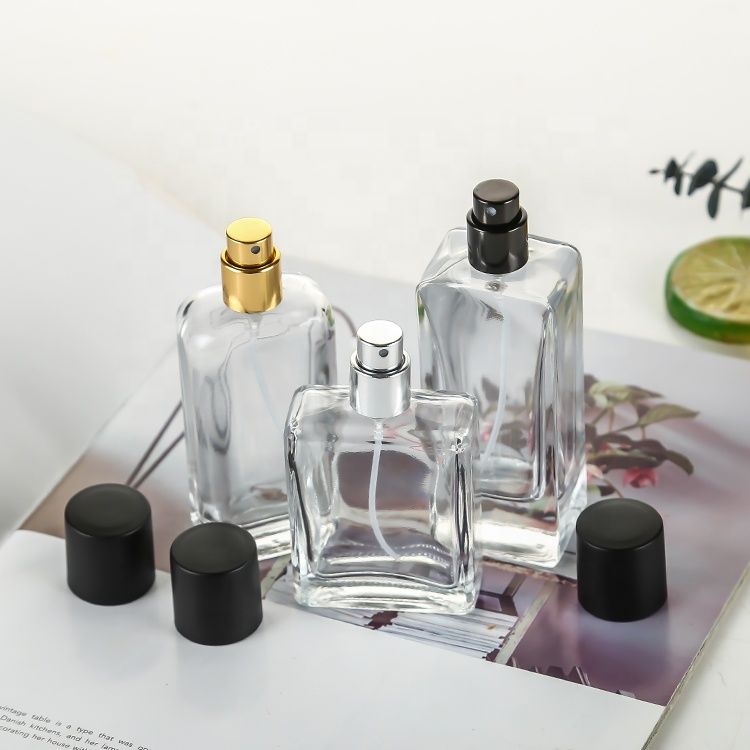 Transparent Perfume Glass Bottle with Sprayer Rectangular Empty Bottle 50ml