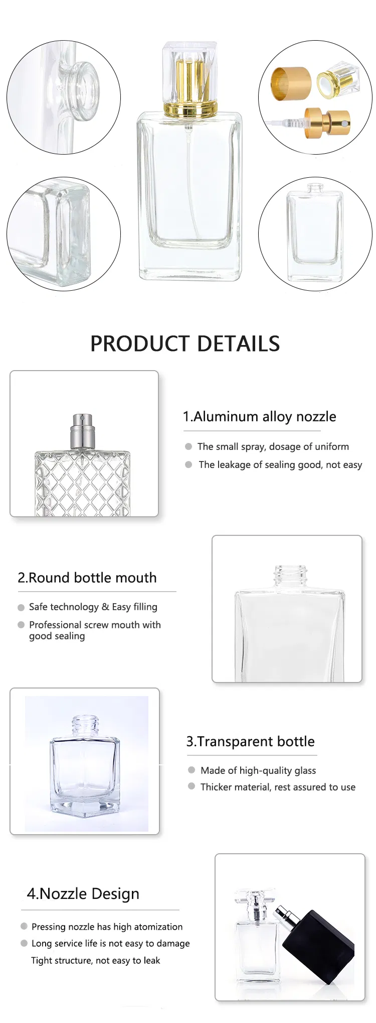 Wholesale 30ml 50ml Empty Flint Glass Flat Refillable Perfume Bottles with Spray Atomizer
